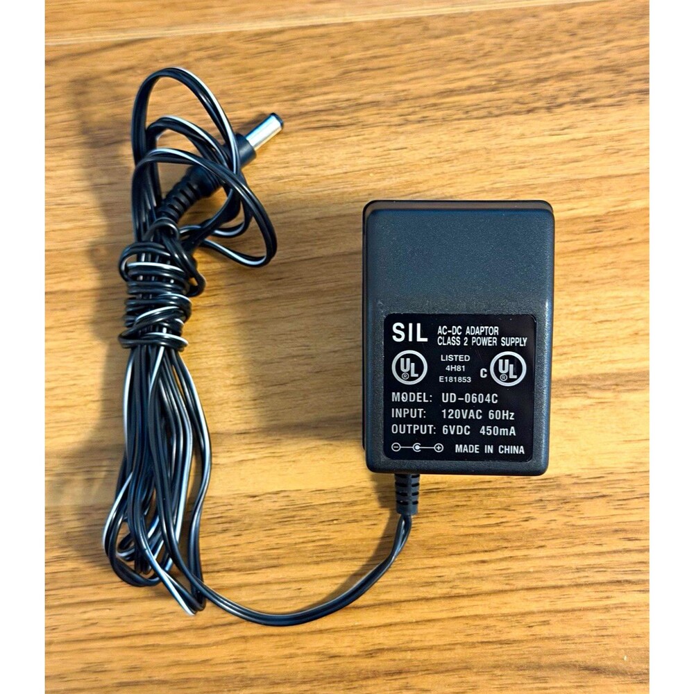SIL UD-0604C AC/DC Power Adapter 6V 450mA Black Barrel Plug 2-Prong